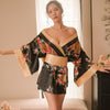 Japanese Style Sexy Nightgown Lingerie Satin Patchwork Nightdress Silk Kimono Bath Robe