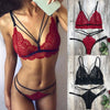 Fashion Lace Lingerie Straps Bra and Panty Bandage Set Back Closure Nightwear G-String